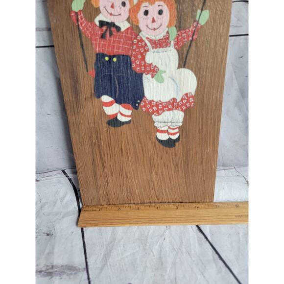 Vintage Raggedy Ann and Andy Wooden Wall Plaque Picture Anne Wood 70s Hanging - Picture 5 of 7